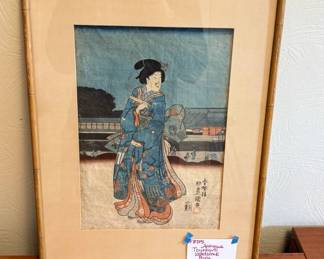 Lot #39 Antique Japanese Woodblock Print Utagawa Toyokuni School Bijin-ga Ukiyo-e Framed