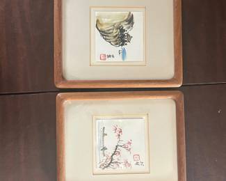 Lot #169 Li Chien Original Chinese Grass Paper Paintings Peking Framed Pair 1945