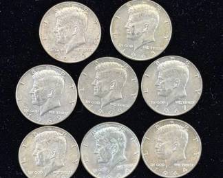 Lot #9 Kennedy Half Dollar 40% Silver Lot 8 Coins 1964-1967 US Circulated Collection
