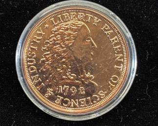 Lot #22 1792 Flowing Hair Large Cent Copy Replica Coin Copper Tone Capsule Holder