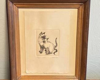 Lot #89 MCHome Signed Ltd Ed Etching Siamese Cats Bath State II 10/100 1979