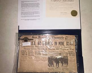 Lot #52 San Francisco Chronicle Nov 23 1922 Original Antique Newspaper Mine Blast COA