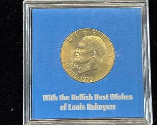 Lot #21 1976 Eisenhower Bicentennial Dollar Coin Louis Rukeyser Wall Street Week Holder