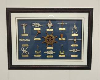 Lot #79 Nautical Rope Knot Shadow Box Framed Display Sailor Knots Ship Wheel Anchor