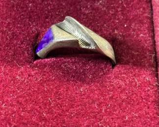Lot #17 Antique Sterling Silver Purple Enamel Geometric Modernist Bypass Ring