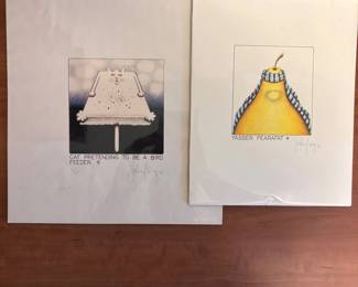 Lot #126 John Lang Signed Limited Edition Prints Cat Bird Feeder Yasser Pearafat 1980s