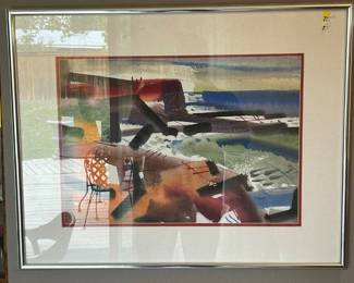 Lot #160 Barnard Signed Original Abstract Watercolor Painting Framed Mid Century Modern