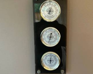 Lot #145 Cooper 3-Gauge Wall Weather Station Thermometer Barometer Hygrometer Black