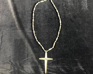 Lot #176 Sterling Silver Bead Necklace Cross Pendant 49.4g Southwest