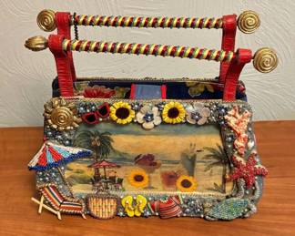 Lot #113 Mary Frances Beaded Seashell Beach Scene Novelty Handbag Tropical Coastal