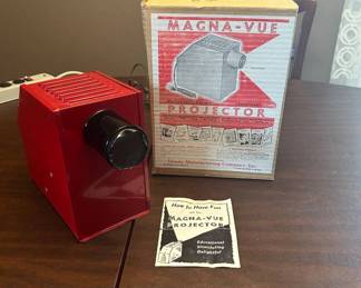 Lot #177 Vintage Magna-Vue Projector Handy Mfg Co Red Steel Enlarger with Box Manual