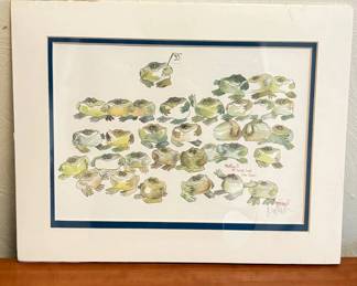 Lot #131 Nedobeck Signed Watercolor Print Thirty 3 Three Toed Tree Toads Frog Art