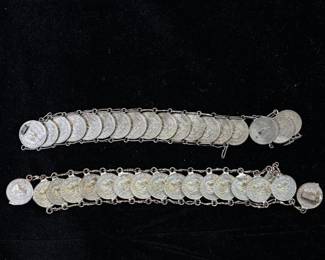 Lot #154 Mexican Cinco Centavos Coin Bracelets Lot of 2 Folk Art 1970s Silver-Tone