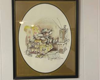 Lot #58 Gary Patterson "The Super Fan" Framed Lithograph Print Humorous Sports Art 1970s