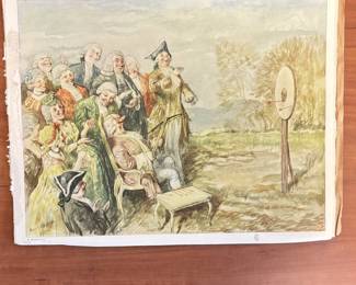 Lot #121 Robert Högfeldt Swedish Antique Color Lithograph Archery Scene Humorous Print