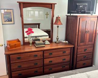 Lot #45 Colliers of Colorado Mission Style Cherry 4-Pc Bedroom Set Dresser Mirror Armoire