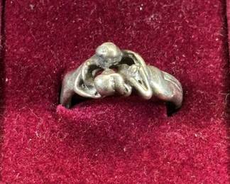 Lot #10 Antique Sterling Silver Figural Nude Erotic Sculptural Cocktail Ring Art Nouveau