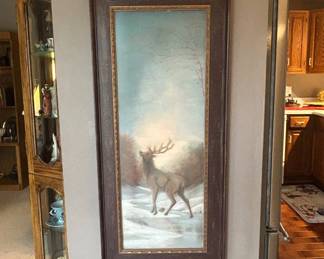 Lot #165 Framed Elk Stag Winter Landscape Oil Painting Wildlife Wall Art Rocky Mountain