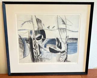 Lot #37 Signed Limited Edition Etching River Abstract Landscape 36/210 1989 Framed