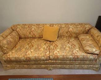 Lot #105 Mid Century Modern Gold Paisley Brocade Sofa & Loveseat Set 1960s 1970s