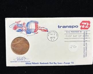Lot #25 1972 Transpo 72 Official Philatelic Numismatic First Day Cover Bronze Medal FDC
