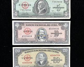 Lot #7 Cuba Banco Nacional 5 10 20 Pesos 1958-1960 Banknote Lot 3 Pre-Castro Notes