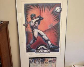 Lot #86 Colorado Rockies 1993 Inaugural Season Lithograph Signed Framed w/ 7 Tickets