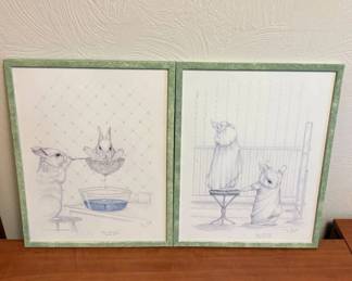 Lot #95 Sue Rupp Signed Ltd Ed Prints Pair 'Hare Coloring' & 'Hare Dressing' 1985 Rabbit