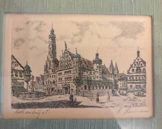 Lot #92 Antique Hand-Colored Etchings Rothenburg ob der Tauber Multi-Scene Framed Set Signed