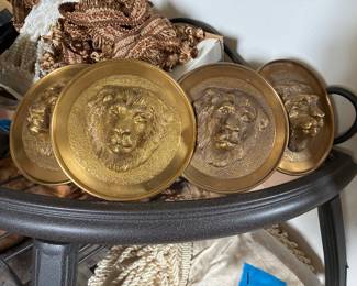Vintage Brass curtain tie backs (4) with Lion Head