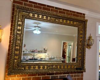 Large Ornate Giltwood Wall Mirror with Floral Rosettes and Acanthus Leaves