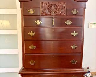 Chippendale Style Carved Mahogany Bonnet Top Highboy by Henkel Harris