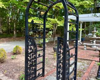 Black Metal Garden Arbor with Integrated LeafMotif Gates