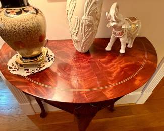 Federal Style Mahogany Flame Grain Demilune Console Table with Single Drawer