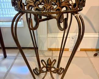 Ornate Wrought Iron and Glass Pedestal Table