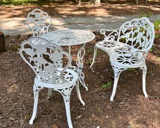 Vintage Cast Aluminum Rose Pattern Bistro Set