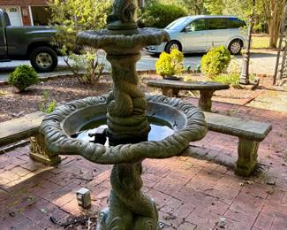 Cast Stone Cherub and Dolphin Garden Fountain