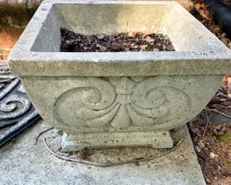 Cast Stone Square Garden Planter with Scrollwork Motif