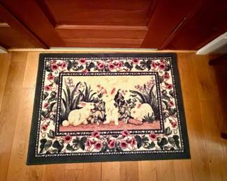 Vintage Floral and Rabbit Motif Accent Rug