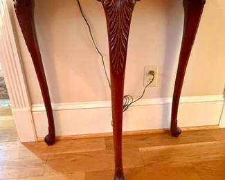 Hepplewhite Style Mahogany Demilune Console Table with Carved Shell Motif
