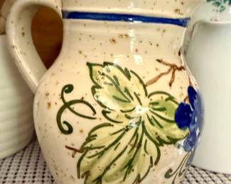 HandPainted Stoneware Pitcher with Grape Motif by Williamsburg Pottery