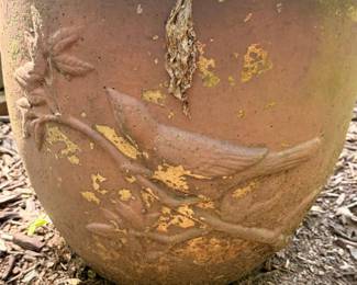 Vintage Terracotta Planter with Bird and Branch Motif
