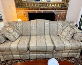 Traditional Camelback Sofa with Damask Stripe Upholstery