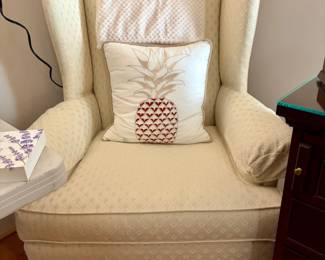 Traditional Upholstered Queen Anne Wingback Armchair