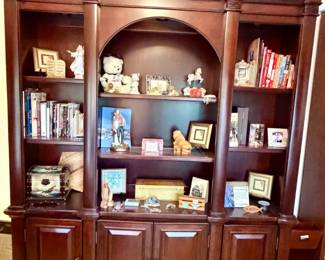 Ethan Allen Cherry Wood Three Section Bookcase with Lower Cabinetry