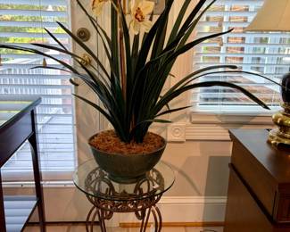 Artificial Cymbidium Orchid in Ceramic Bowl