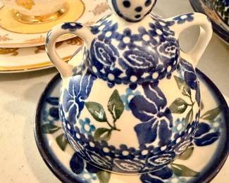 Polish Pottery Cheese Lady Butter Dish