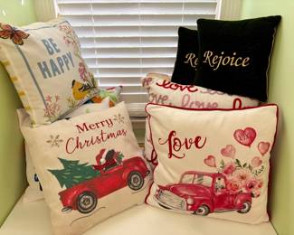 Assorted Seasonal Decorative Throw Pillows Christmas and Valentines Day Themes