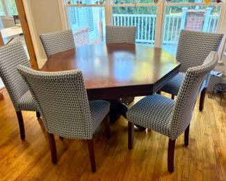 Octagonal Dining Table with Six Upholstered Chairs