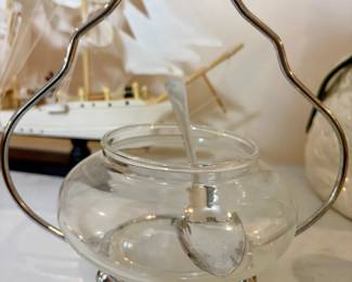 Vintage Glass and SilverPlated Jam Jar with Spoon
